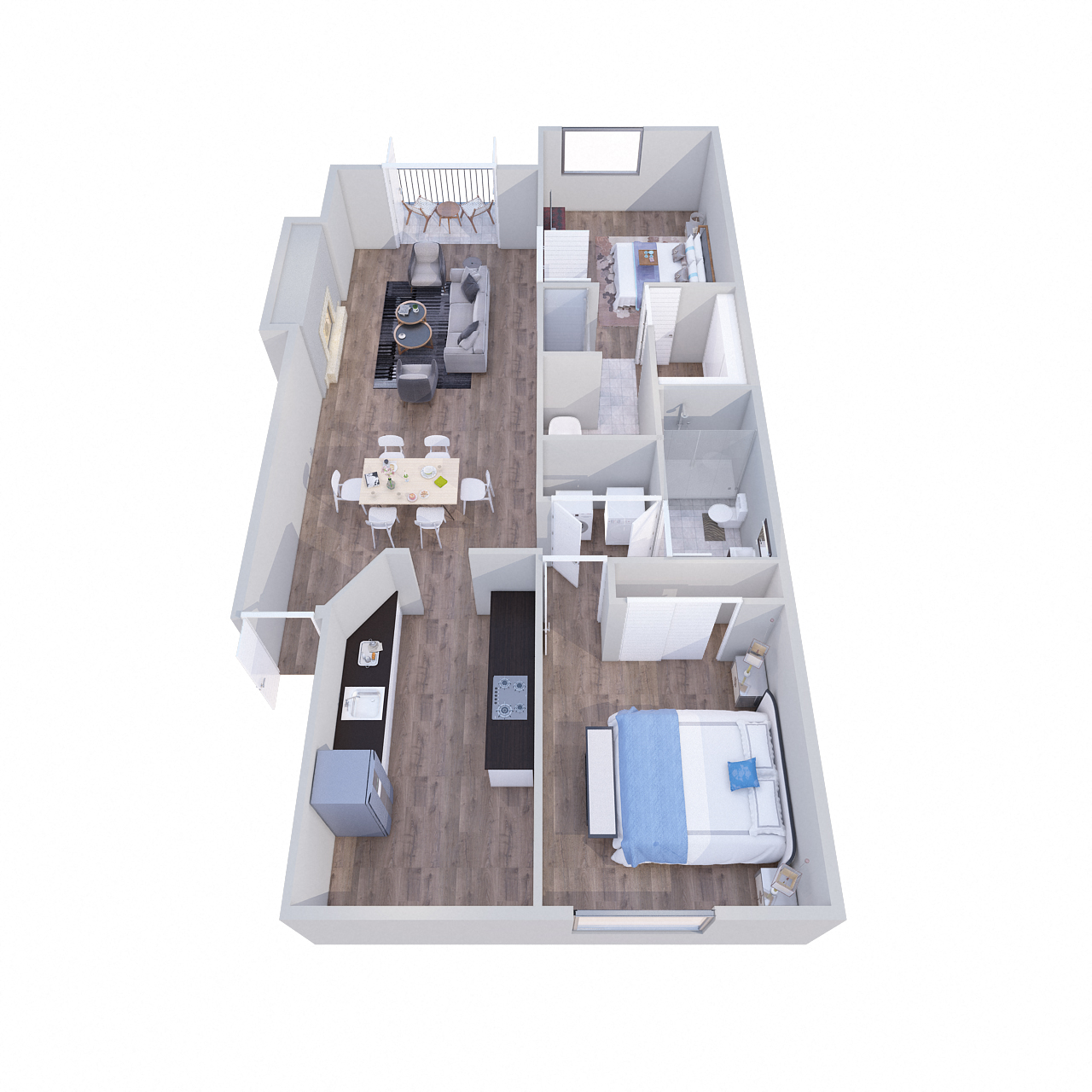 Floor plan for 2 beds, 2 baths, 1140 sqft